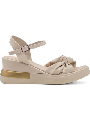 Berk Poli Taban Düğümlü Kadın Sandalet Krem