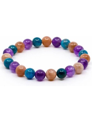 A+ Kalite | Mavi Akik - Güneş Taşı - Ametist Doğal Taş Bileklik