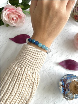 Okyanus Ferahlığı | A+ Kalite | Mavi Akik, Akuamarin, Ay Taşı Doğal Taş Bileklik > Handcrafted