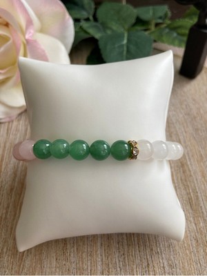 Kadın Pembe Kuvars, Yeşil Aventurin ve Beyaz Jade Doğal Taş Bileklik