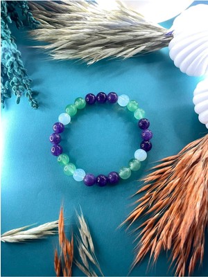 Sertifikalı > Çok Şık Ametist - Aventurin ve Ay Doğal Taşlı Bileklik | Enerji ve Motivasyon Taşı!