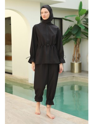 Geniş Manşetli Yüzme Takımı Siyah