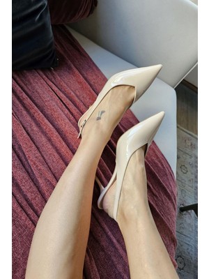 10 1104 Ops Topukla Kadın Arkası Açık Stiletto Kadeh Topuk Abiye Ayakkabı