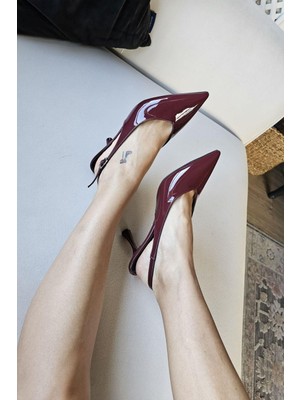 10 1104 Ops Topukla Kadın Arkası Açık Stiletto Kadeh Topuk Abiye Ayakkabı