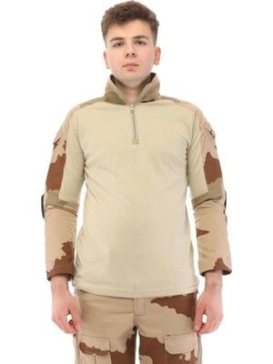 Single Sword Sword Dirsek Detaylı Polo Yaka Kadın&erkek Combat T-Shirt Single Renk: Ç.kamuflaj Beden: S