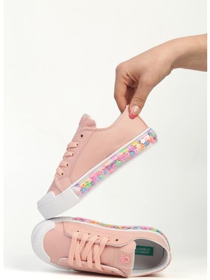 Benetton® Candy Flower Pudra Kız Çocuk Spor Ayakkabı Şeffaf Tabanlı Tekstil Malzeme
