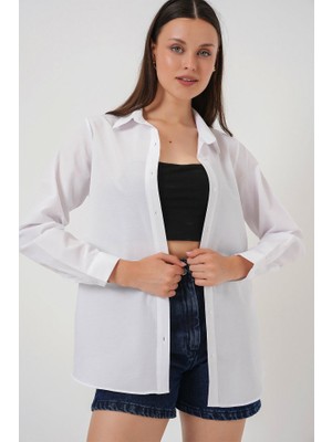 Gökyüzü Moda Uzun Kol Basic Gömlek 20279 - Beyaz