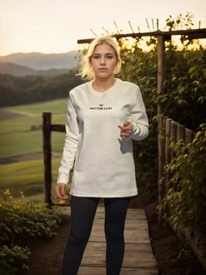 Munn Collection Unisex Bisiklet Yaka Uzun Kollu T-Shirt - Beyaz