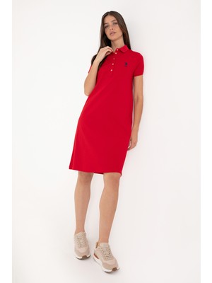 U.S. Polo Assn. Kadın Kırmızı Polo Yaka Mini Boy Örme Elbise 50300881-VR030