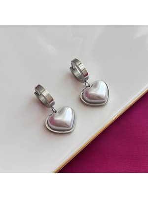 Kuşkaya Ticaret Çelik Venedik Kalp Küpe Silver | Anneler Günü Hediyesi | Kadın