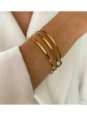 Kuşkaya Ticaret Çelik Gold 6.5 Boy 3'lü Ajda Bileklik | Anneler Günü Hediyesi