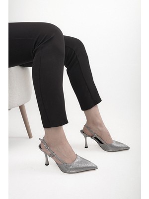 Stilbagshoes Jewel Arka Açık Kadın Topuklu Ayakkabı Platin