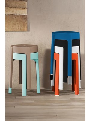 Ironika Kaymaz Ayaklı Dekoratif İç İçe Geçebilen Plastik Tabure Mutfak Bahçe Taburesi 6 Adet