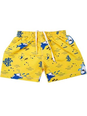 Çok Renkli Desenli Erkek Çocuk Deniz Şort Mayo-Köpek Balığı Desenli
