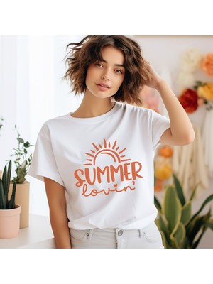 Qoeuyl Boutique Summer Love Baskılı Yaz Temalı Unisex Regular Fit Pamuklu Beyaz Tişört