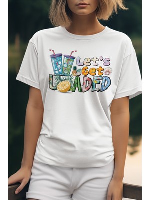 Qoeuyl Boutique Lets Get Loaded Baskılı Yaz Temalı Unisex Regular Fit Pamuklu Beyaz Tişört