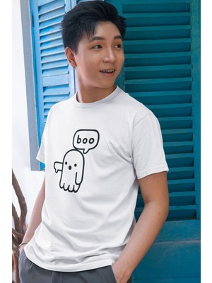 Qoeuyl Boutique Boo Eğlenceli Komik Baskılı %100 Pamuklu Unisex T-Shirt