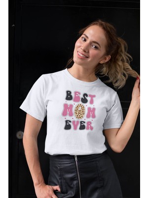 Qoeuyl Boutique Best Mom Ever No:2 Baskılı Anneler Günü Hediyelik Beyaz %100 Pamuklu T Shirt