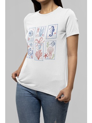 Qoeuyl Boutique Summer Coastal Trendy Summer Baskılı Yaz Temalı Unisex Regular Fit Pamuklu Beyaz Tişört