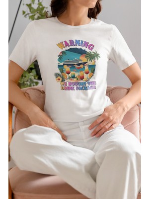 Warning We Bought The Drınk Package Baskılı Yaz Temalı Unisex Regular Fit Pamuklu Beyaz Tişört