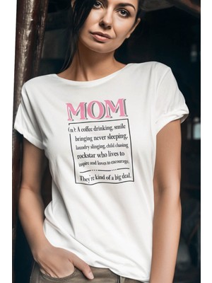 Qoeuyl Boutique Happy Mother's Day No:2 Baskılı Anneler Günü Hediyelik Beyaz %100 Pamuklu T Shirt