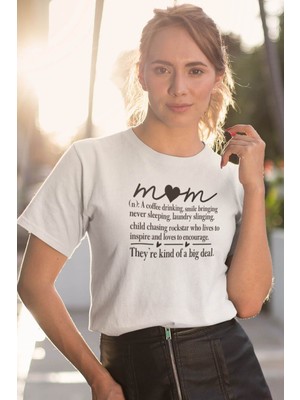 Mom Sözlük Baskılı Anneler Günü Hediyelik Beyaz %100 Pamuklu T Shirt