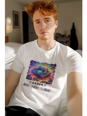 Qoeuyl Boutique Gamer-Oyuncu Konsol Baskılı Isim ile Kişiselleştirilebilir Unisex Bisiklet Yaka %100 Pamuklu T-Shirt