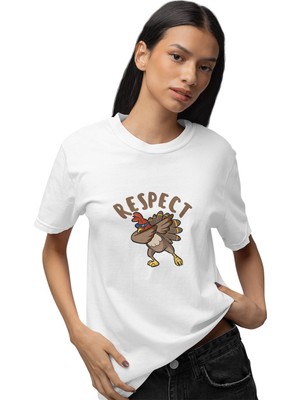 Qoeuyl Boutique Respect Baskılı Hediyelik Eğlenceli Pamuklu Unisex T-Shirt