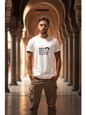 Qoeuyl Boutique The Office Bears Beets Battlestar Galactica Dwight Schrute Baskılı Eğlenceli Beyaz Unisex T-Shirt