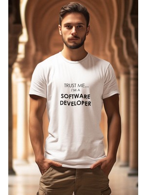 Qoeuyl Boutique Trust Me I Am A Software Developer Baskılı Bilgisayar Programcısı Yazılımcı Hediyelik Beyaz T-Shirt