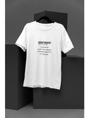 Qoeuyl Boutique Booktrovert Sözlük Kitap Baskılı Booklover Hediyelik Beyaz Unisex T-Shirt