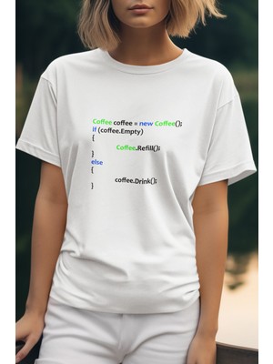 Qoeuyl Boutique Coffee Yazılımcı Mühendis Java Eğlenceli Hediyelik Beyaz Unisex T-Shirt