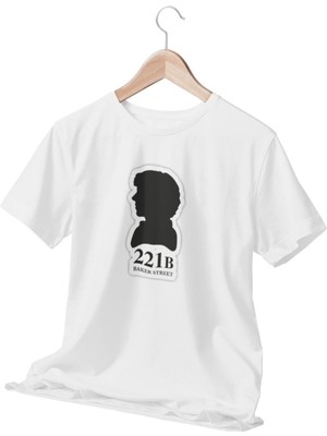 Qoeuyl Boutique Sherlock Baker Street 221B Baskılı Sevgili Arkadaşa Hediyelik Beyaz Unisex T-Shirt