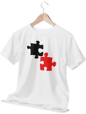 Yapboz Sevgili Eş Arkadaş Anne Baba Kardeş Hediyelik Beyaz Unisex T-Shirt