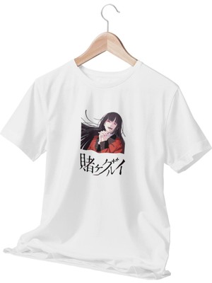 Qoeuyl Boutique Kakegurui Anime Baskılı Eğlenceli Hediyelik Beyaz Unisex T-Shirt