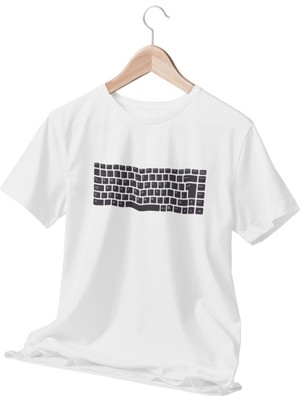 Qoeuyl Boutique Q Klavye Baskılı Eğlenceli Hediyelik Beyaz Unisex T-Shirt