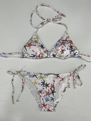 Kadın Beyaz Yıldız Temalı Boyundan Ip Bağlamalı Üçgen Bikini Takımı HZL25S-LC5005