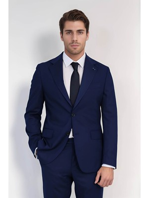 Velvarde/yünlü Mono Yaka Slim Takım Elbise Navy