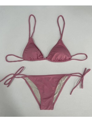 Kadın Gül Kurusu Boyundan Ip Bağlamalı Üçgen Bikini Takımı HZL25S-LC5005