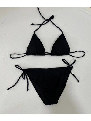 Kadın Siyah Boyundan Ip Bağlamalı Üçgen Bikini Takımı HZL25S-LC5005