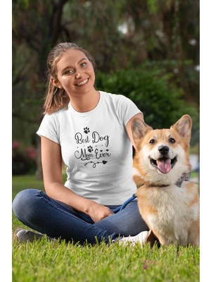 Qoeuyl Boutique Best Dog Mom Ever No:2 Baskılı Anneler Günü Hediyelik Beyaz %100 Pamuklu T Shirt