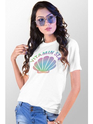 Qoeuyl Boutique Vitamin Sea Baskılı Yaz Temalı Unisex Regular Fit Pamuklu Beyaz Tişört