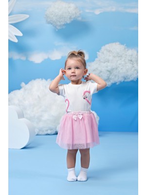 Kalp Desenli Tişört- Tütü Etekli  Kız Çocuk Bebek 2'li Set