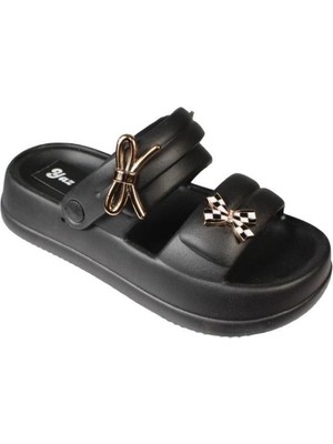 Akınalbella Siyah Beyaz Gri Kadın Taşlı Deniz Havuz Plag Gündelik Arkası Geçkili Terlik Topuk Boyu 4cm