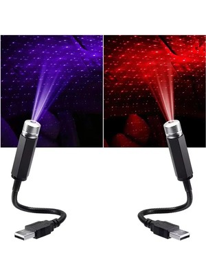 Upway USB Lazer Yıldız Projektörü 2 Adet Kırmızı Mor Gece Lambası Oto Aksesuarı