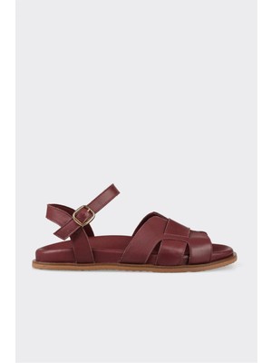 Bordo Deri Kadın Sandalet