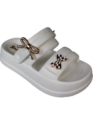 Akınalbella Siyah Beyaz Gri Kadın Taşlı Deniz Havuz Plag Gündelik Arkası Geçkili Terlik Topuk Boyu 4cm