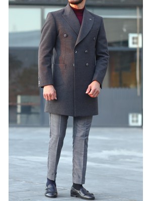 Geniş Yaka Erkek Kruvaze Kaban - Modern KESIM-KAV7200W