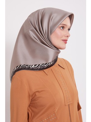 Vizon Kenar Leopar Desen Twill Ipek Eşarp