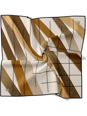 Yağ Yeşili Şeritli Twill Ipek Eşarp